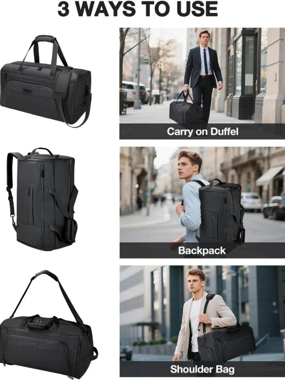 3-in-1 Convertible Duffle Bag for Travel | Lightweight Carry-On with Shoe